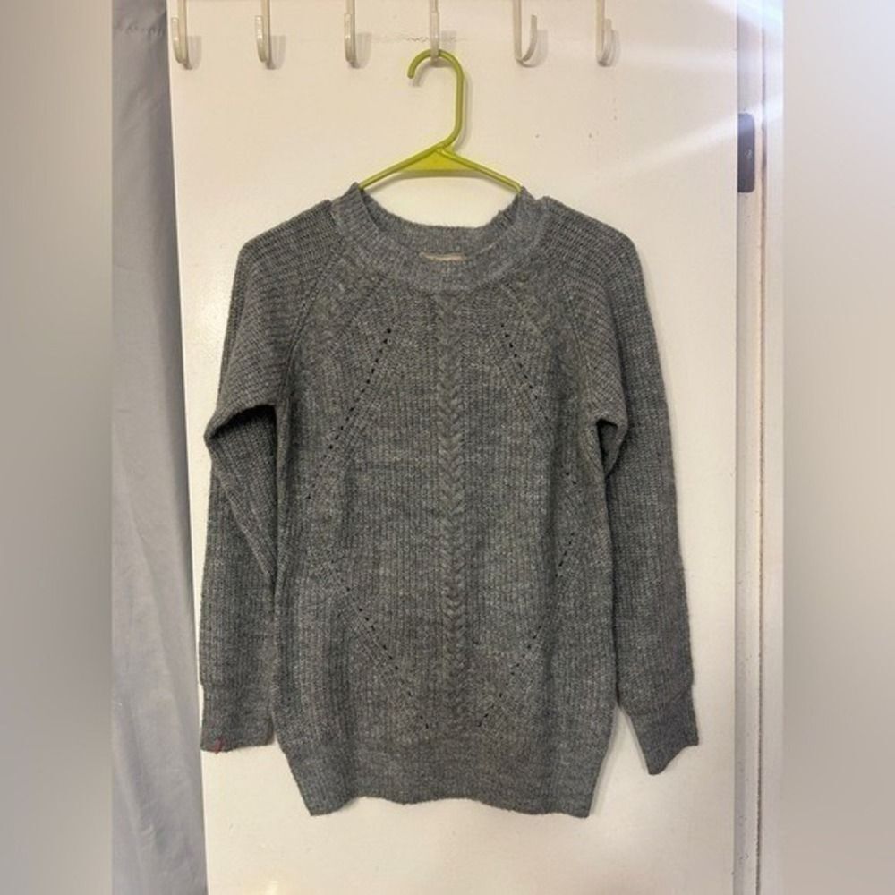 Cottagecore Grey Cable Knit Sweater Medium Coastal Grandma Academia - Picture 5 of 8